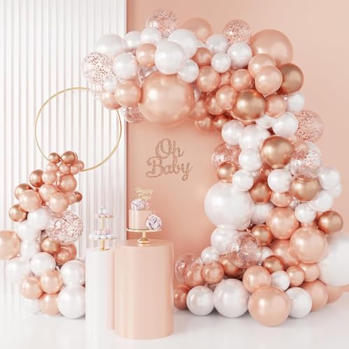 Luftballon Girlande Roségold Weiß, 118 Stück Weiß Rose Gold Ballonbogen Set mit Rose Gold Konfetti Ballons für Mädchen Frau Geburtstag Party Dekoration, Verlobung, Babyparty, Brautparty, Hochzeit von balloon garland