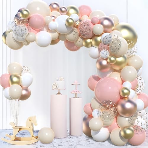 Luftballon Girlande Rosa Beige Gold, 110 Stück Pastell Rosa Gold Aprikose Weiß Ballon Girlande Set, Roségold Gold Konfetti Ballons für Mädchen Frau Geburtstag Babyparty Hochzeit Brautparty Party Deko von balloon garland