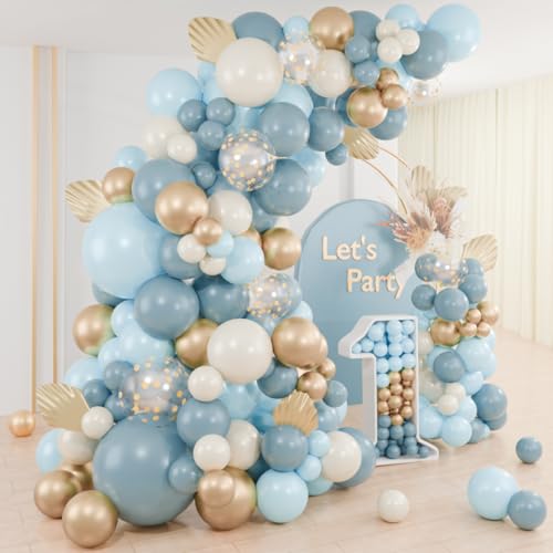 Luftballon Girlande Blau, 104 Stück Luftballon Girlande Blau Gold mit Ballons staubige blaue gold Sandweiße, Blaue Luftballons Set für Geburtstagsdeko Junge, Hochzeitsdeko, Baby Shower, Taufe von balloon garland