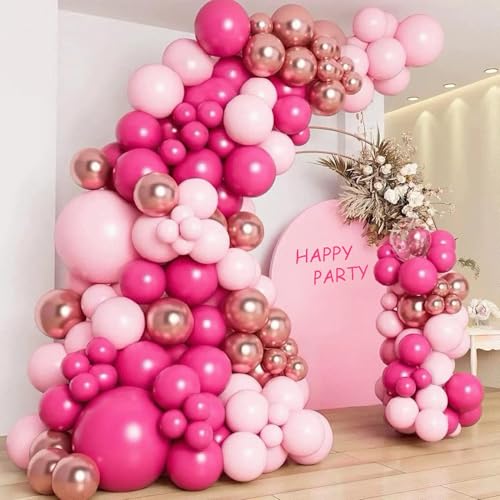 Ballon Girlande Set Rosa, 110 Stück Heißes Rosa Rose Gold Hell Pink Luftballon Girlande Kit für Babyparty, Hochzeit, Geschlechtsenthüllung, Frauen Verlobung, Jahrestag, Geburtstag von balloon garland