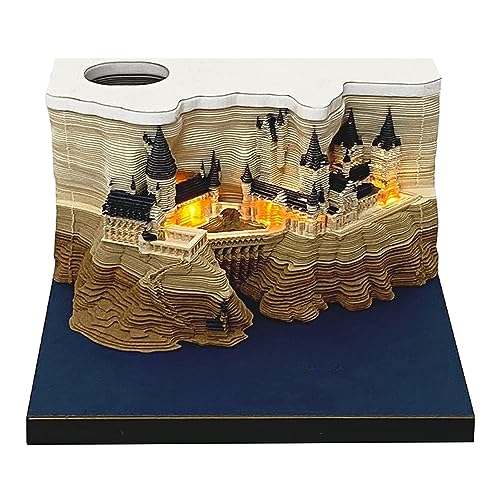 Castle 3D-Notizblock, 3D-Papierschnitzkunst-Notizblock mit Licht und Stifthalter, Kreative DIY-Haftnotizen, Praktische Postnotizen, Papierkarten, Bastelarbeiten für Büro, von banapoy