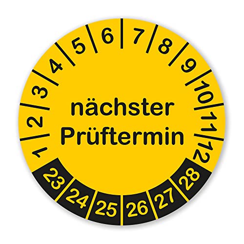 Selbstklebende Prüfplaketten Nächster Prüftermin 2023-2028 gelbe Aufkleber 150 Stück widerstandsfähige Mehrjahresplaketten Ø 20mm von banjado