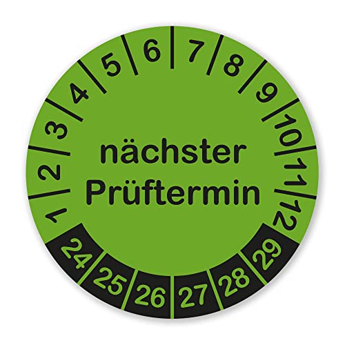 Selbstklebende Prüfplaketten Nächster Prüftermin 2024-2029 grüne Aufkleber 30 Stück widerstandsfähige Mehrjahresplaketten Ø 30mm von banjado