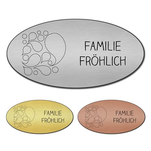 banjado® Türschild 2 Bronze personalisiert/Graviertes Klingelschild selbstklebend oder als Namensschild Briefkasten versch. Größen & Designs/Hausschild personalisiert für Draußen mit Namen Tropfen von banjado