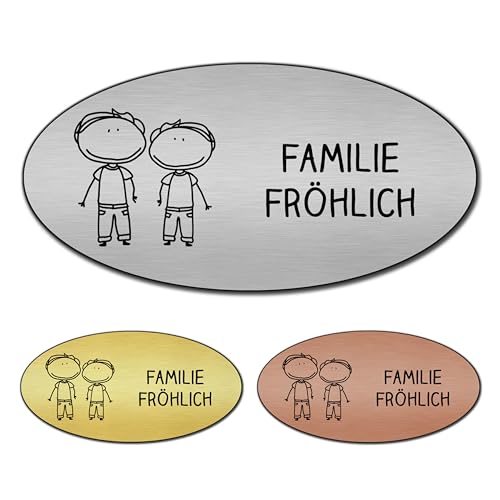 banjado® Türschild 2 Bronze personalisiert/Graviertes Klingelschild selbstklebend oder als Namensschild Briefkasten versch. Größen & Designs/Hausschild personalisiert für Draußen mit Namen Paar 3 von banjado