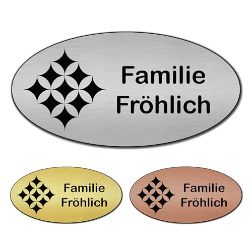 banjado® Türschild 2 Bronze personalisiert/Graviertes Klingelschild selbstklebend oder als Namensschild Briefkasten versch. Größen & Designs/Hausschild personalisiert für Draußen mit Namen Sterne von banjado