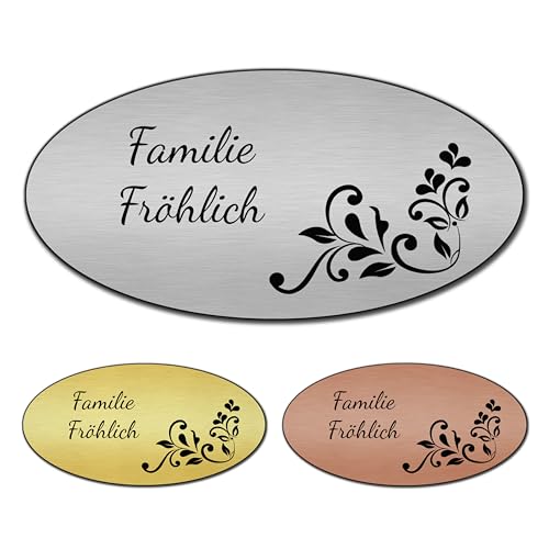 banjado® Türschild 2 Bronze personalisiert Graviertes Klingelschild selbstklebend oder als Namensschild Briefkasten versch. Größen Hausschild personalisiert für Draußen mit Namen Blaues Ornament von banjado