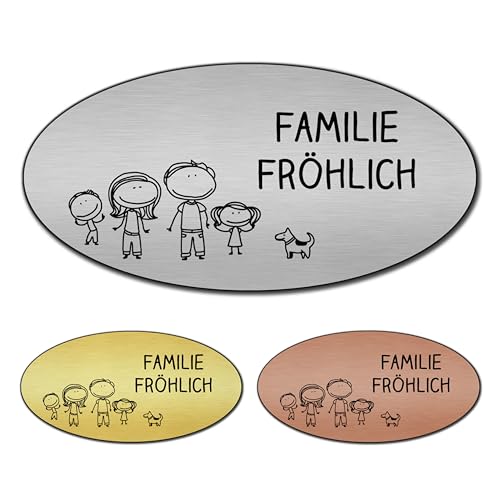 banjado® Türschild 2 Bronze personalisiert Graviertes Klingelschild selbstklebend oder als Namensschild Briefkasten versch. Größen Hausschild personalisiert für Draußen mit Namen Fam Klassisch 1 von banjado