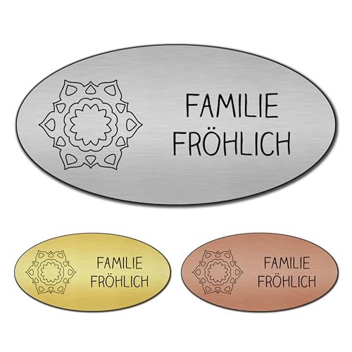 banjado® Türschild 2 Bronze personalisiert Graviertes Klingelschild selbstklebend oder als Namensschild Briefkasten versch. Größen Hausschild personalisiert für Draußen mit Namen Kreisornament von banjado