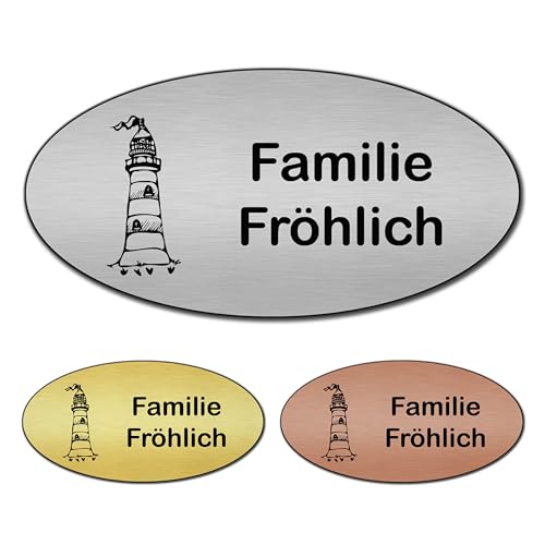 banjado® Türschild 2 Bronze personalisiert Graviertes Klingelschild selbstklebend oder als Namensschild Briefkasten versch. Größen Hausschild personalisiert für Draußen mit Namen Leuchtturm von banjado