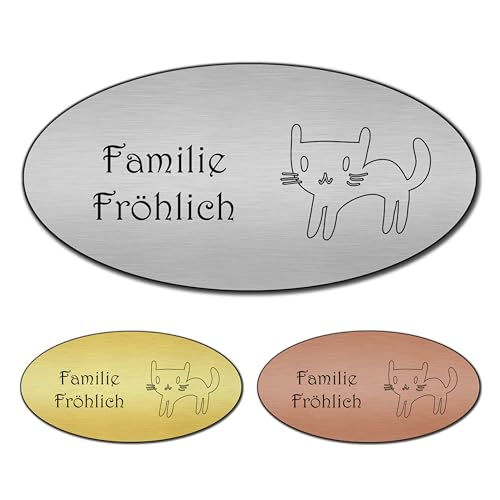 banjado® Türschild 2 Gold personalisiert/Graviertes Klingelschild selbstklebend oder als Namensschild Briefkasten versch. Größen & Designs/Hausschild personalisiert für Draußen mit Namen Kätzchen von banjado