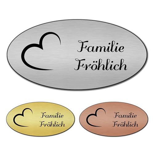 banjado® Türschild 2 Gold personalisiert/Graviertes Klingelschild selbstklebend oder als Namensschild Briefkasten versch. Größen & Designs/Hausschild personalisiert für Draußen mit Namen Herz von banjado