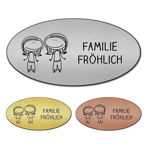 banjado® Türschild 2 Gold personalisiert/Graviertes Klingelschild selbstklebend oder als Namensschild Briefkasten versch. Größen & Designs/Hausschild personalisiert für Draußen mit Namen Paar 2 von banjado