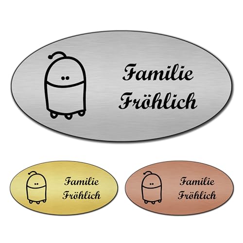 banjado® Türschild 2 Gold personalisiert/Graviertes Klingelschild selbstklebend oder als Namensschild Briefkasten versch. Größen & Designs/Hausschild personalisiert für Draußen mit Namen Mr. Roboto von banjado