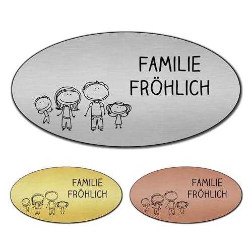 banjado® Türschild 2 Gold personalisiert Graviertes Klingelschild selbstklebend oder als Namensschild Briefkasten versch. Größen Hausschild personalisiert für Draußen mit Namen Fam Klassisch 2 von banjado