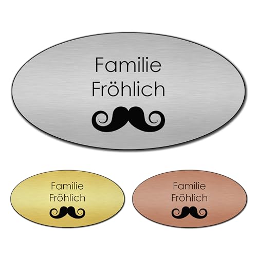 banjado® Türschild 2 Gold personalisiert Graviertes Klingelschild selbstklebend oder als Namensschild Briefkasten versch. Größen Hausschild personalisiert für Draußen mit Namen Schnurrbart von banjado