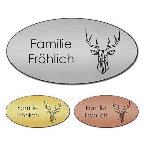 banjado® Türschild 2 Gold personalisiert Graviertes Klingelschild selbstklebend oder als Namensschild Briefkasten versch. Größen Hausschild personalisiert für Draußen mit Namen Sternbild Hirsch von banjado