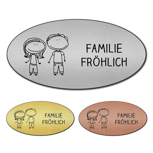 banjado® Türschild 2 Silber personalisiert/Graviertes Klingelschild selbstklebend oder als Namensschild Briefkasten versch. Größen & Designs/Hausschild personalisiert für Draußen mit Namen Paar 1 von banjado