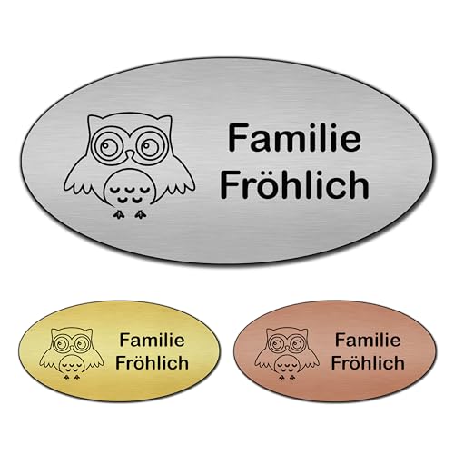 banjado® Türschild 2 Silber personalisiert Graviertes Klingelschild selbstklebend oder als Namensschild Briefkasten versch. Größen Hausschild personalisiert für Draußen mit Namen Geburtstagsparty von banjado