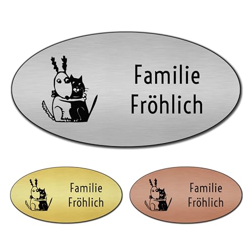 banjado® Türschild 2 Silber personalisiert Graviertes Klingelschild selbstklebend oder als Namensschild Briefkasten versch. Größen Hausschild personalisiert für Draußen mit Namen Beste Freunde Immer von banjado