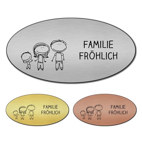 banjado® Türschild 2 Silber personalisiert Graviertes Klingelschild selbstklebend oder als Namensschild Briefkasten versch. Größen Hausschild personalisiert für Draußen mit Namen Fam Modern 1 von banjado