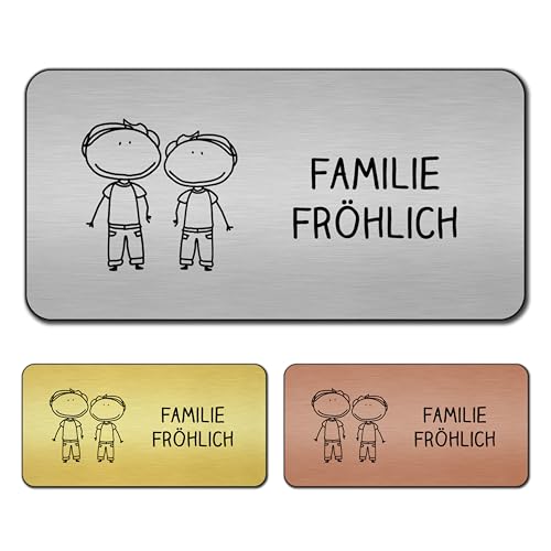 banjado® Türschild Bronze personalisiert/Graviertes Klingelschild selbstklebend oder als Namensschild Briefkasten versch. Größen & Designs/Hausschild personalisiert für Draußen mit Namen Paar 3 von banjado