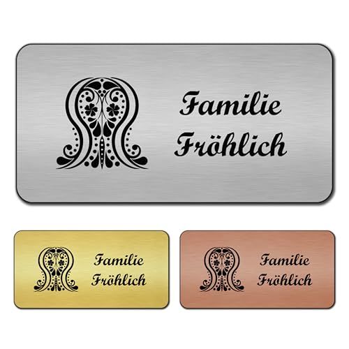 banjado® Türschild Bronze personalisiert/Graviertes Klingelschild selbstklebend oder als Namensschild Briefkasten versch. Größen & Designs/Hausschild personalisiert für Draußen mit Namen Ornament von banjado