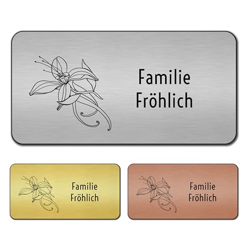 banjado® Türschild Bronze personalisiert/Graviertes Klingelschild selbstklebend oder als Namensschild Briefkasten versch. Größen & Designs/Hausschild personalisiert für Draußen mit Namen Lilie von banjado