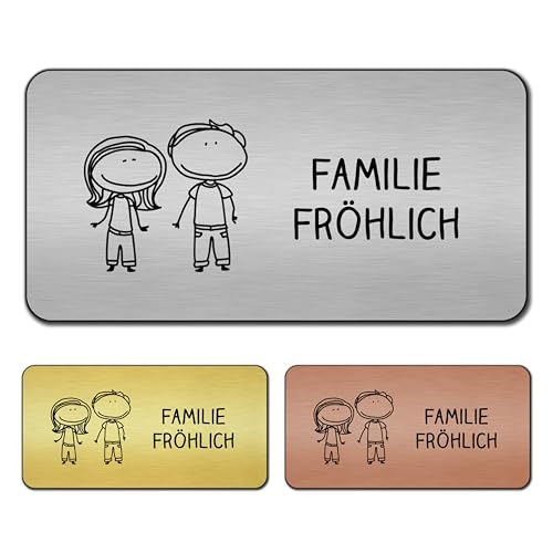 banjado® Türschild Bronze personalisiert/Graviertes Klingelschild selbstklebend oder als Namensschild Briefkasten versch. Größen & Designs/Hausschild personalisiert für Draußen mit Namen Paar 1 von banjado