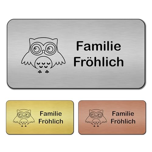 banjado® Türschild Bronze personalisiert Graviertes Klingelschild selbstklebend oder als Namensschild Briefkasten versch. Größen Hausschild personalisiert für Draußen mit Namen Geburtstagsparty von banjado