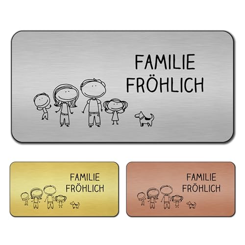 banjado® Türschild Bronze personalisiert Graviertes Klingelschild selbstklebend oder als Namensschild Briefkasten versch. Größen Hausschild personalisiert für Draußen mit Namen Fam Klassisch 1 von banjado