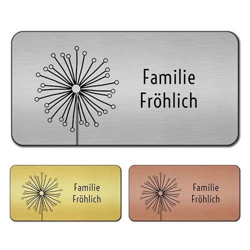 banjado® Türschild Bronze personalisiert Graviertes Klingelschild selbstklebend oder als Namensschild Briefkasten versch. Größen & Designs Hausschild personalisiert für Draußen mit Namen Kugelfontänen von banjado