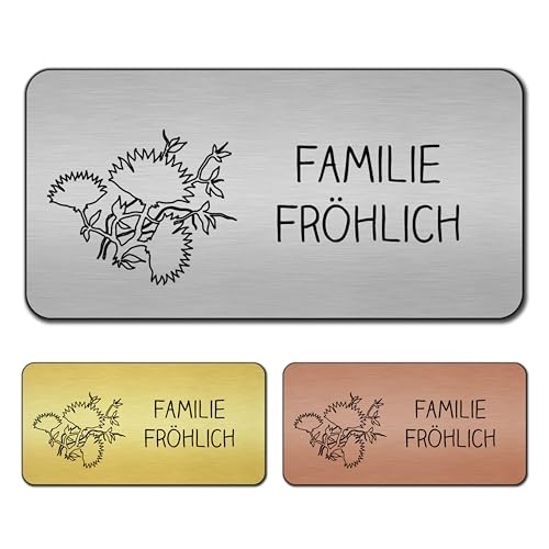 banjado® Türschild Bronze personalisiert Graviertes Klingelschild selbstklebend oder als Namensschild Briefkasten versch. Größen & Designs Hausschild personalisiert für Draußen mit Namen Chrysanthemen von banjado