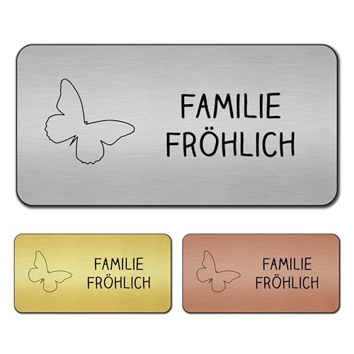 banjado® Türschild Bronze personalisiert Graviertes Klingelschild selbstklebend oder als Namensschild Briefkasten versch. Größen & Designs Hausschild personalisiert für Draußen mit Namen Schmetterling von banjado