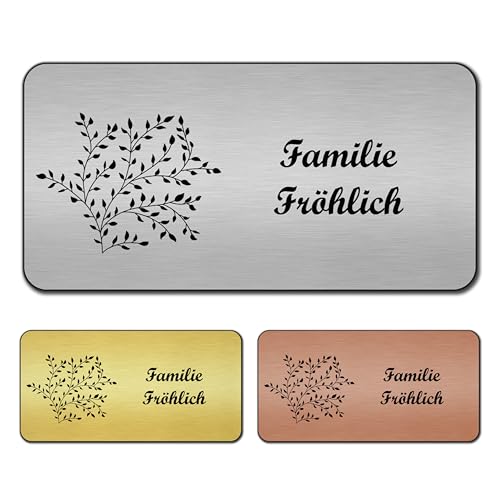 banjado® Türschild Bronze personalisiert Graviertes Klingelschild selbstklebend oder als Namensschild Briefkasten versch. Größen & Designs Hausschild personalisiert für Draußen mit Namen Dezente Ranke von banjado