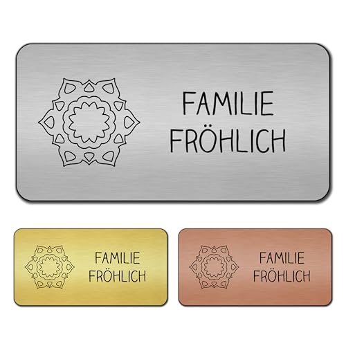 banjado® Türschild Bronze personalisiert Graviertes Klingelschild selbstklebend oder als Namensschild Briefkasten versch. Größen & Designs Hausschild personalisiert für Draußen mit Namen Kreisornament von banjado