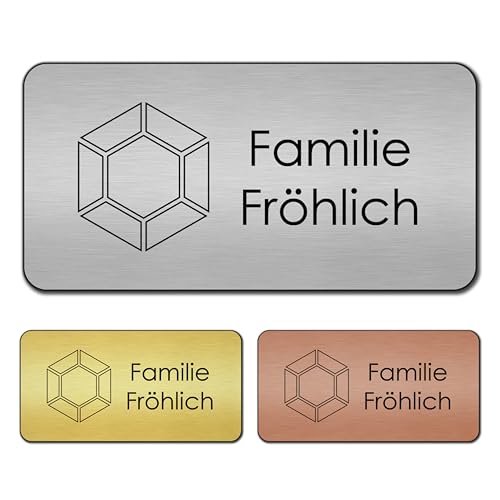 banjado® Türschild Gold personalisiert/Graviertes Klingelschild selbstklebend oder als Namensschild Briefkasten versch. Größen & Designs/Hausschild personalisiert für Draußen mit Namen Diament von banjado