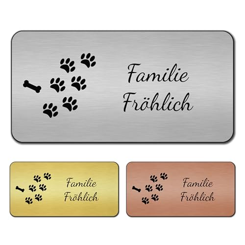 banjado® Türschild Gold personalisiert/Graviertes Klingelschild selbstklebend oder als Namensschild Briefkasten versch. Größen & Designs/Hausschild personalisiert für Draußen mit Namen Tatzen von banjado