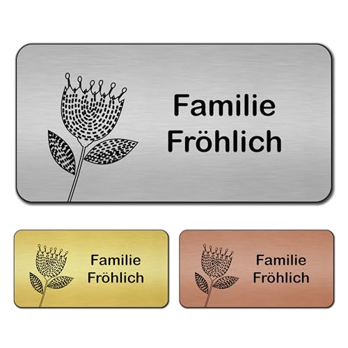 banjado® Türschild Gold personalisiert/Graviertes Klingelschild selbstklebend oder als Namensschild Briefkasten versch. Größen & Designs/Hausschild personalisiert für Draußen mit Namen Blüten von banjado