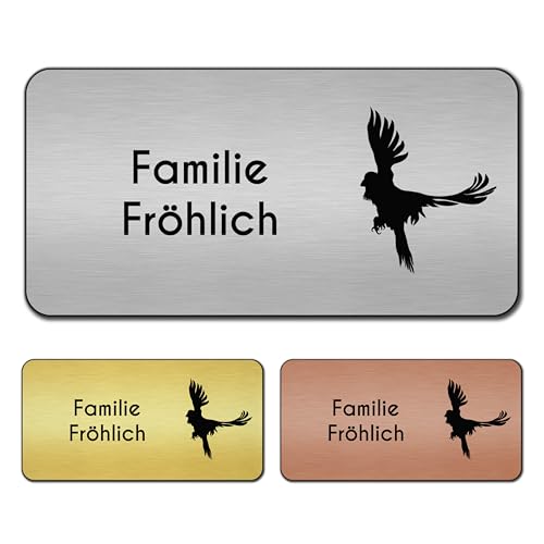 banjado® Türschild Gold personalisiert/Graviertes Klingelschild selbstklebend oder als Namensschild Briefkasten versch. Größen & Designs/Hausschild personalisiert für Draußen mit Namen Fortfliegen von banjado