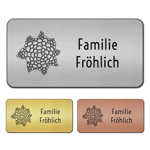 banjado® Türschild Gold personalisiert/Graviertes Klingelschild selbstklebend oder als Namensschild Briefkasten versch. Größen & Designs/Hausschild personalisiert für Draußen mit Namen Blume von banjado