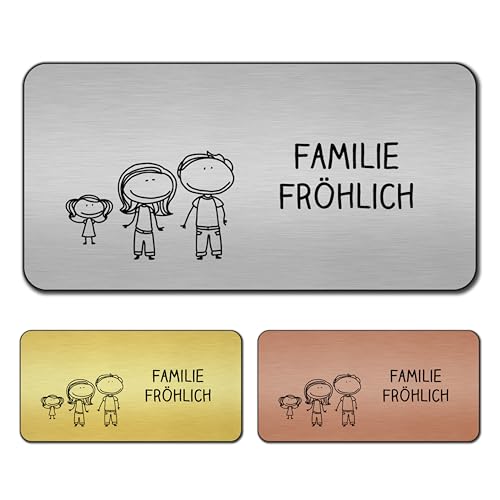 banjado® Türschild Gold personalisiert/Graviertes Klingelschild selbstklebend oder als Namensschild Briefkasten versch. Größen & Designs/Hausschild personalisiert für Draußen mit Namen Fam Modern 2 von banjado