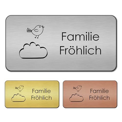 banjado® Türschild Gold personalisiert/Graviertes Klingelschild selbstklebend oder als Namensschild Briefkasten versch. Größen & Designs Hausschild personalisiert für Draußen mit Namen Cloud Surfing von banjado