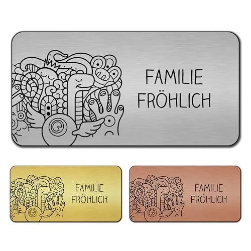 banjado® Türschild Gold personalisiert Graviertes Klingelschild selbstklebend oder als Namensschild Briefkasten versch. Größen Hausschild personalisiert für Draußen mit Namen Birds Worms Freaks von banjado