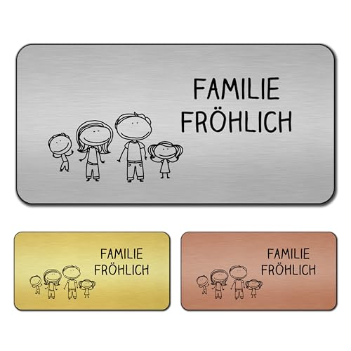 banjado® Türschild Gold personalisiert Graviertes Klingelschild selbstklebend oder als Namensschild Briefkasten versch. Größen & Designs Hausschild personalisiert für Draußen mit Namen Fam Klassisch 2 von banjado