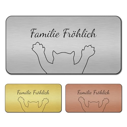 banjado® Türschild Silber personalisiert/Graviertes Klingelschild selbstklebend oder als Namensschild Briefkasten versch. Größen & Designs/Hausschild personalisiert für Draußen mit Namen Scratch von banjado