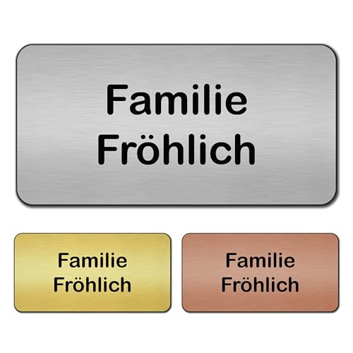 banjado® Türschild Silber personalisiert/Graviertes Klingelschild selbstklebend oder als Namensschild Briefkasten versch. Größen & Designs/Hausschild personalisiert für Draußen mit Namen Gravur 1 von banjado