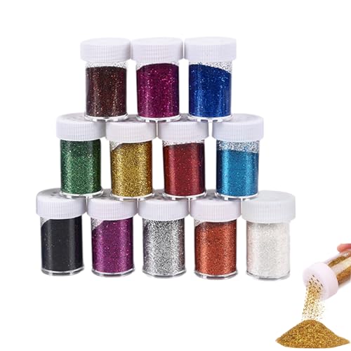 12 Farben Mini Glitzerpulver Set,Glitzer Basteln,Glitzer Zum Basteln,Bastelglitzer,Glitzerpulver Zum Basteln,Fur Diy Crafts, Nägel, Körper, Haare, Festival-Party-Kunst von banjiabb