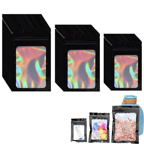 120 Stück Holographische Beutel,Mylar Bags,Baggys,Baggies,Baggys Weed,Baggies Weed,Baggys Tüten,Weed Baggies,Für Das Verpacken Von Süßwaren, Schmuck Und Keksen (Schwarz,6 * 10cm,8 * 13cm,10.5 * 15cm) von banjiabb