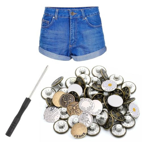 20 Stück Jeans Knöpfe Ohne Nähen,Knöpfe Hosen Enger Machen,Jeansknöpfe,Verstellbare Jeansknöpfe Mit Schraubendreher,Abnehmbare Metallknöpfe Für Diy Jeansknopf Zur Reparatur Von Jeans, Hose von banjiabb